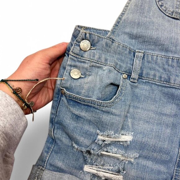 Y2K Blue‎ Spice Denim Overalls Western Preppy Distressed Size 7 - Picture 2 of 5